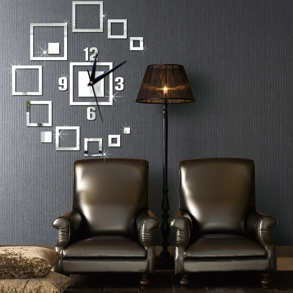 Настенные 3d часы сделай сам Большие зеркальные с наклейками для гостиной