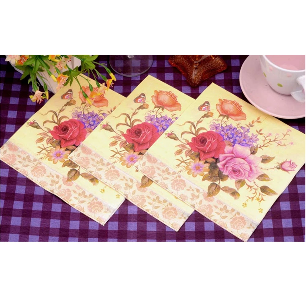 33*33 см 20 шт./лот желтые цветы свадебные винтажные полотенца Декупаж Салфетки