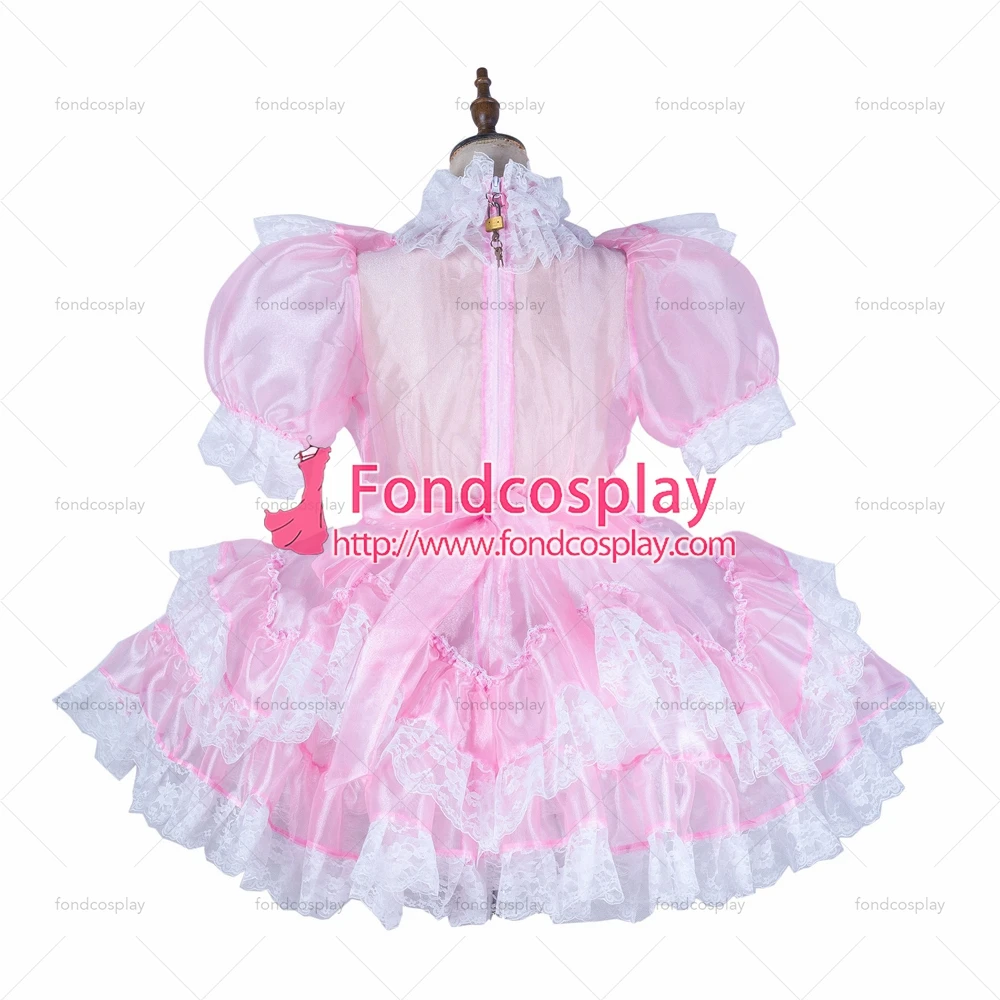 fondcosplay adult sexy cross dressing sissy maid short baby pink organza dress lockable Uniform costume Tailor-made[G2153] |
