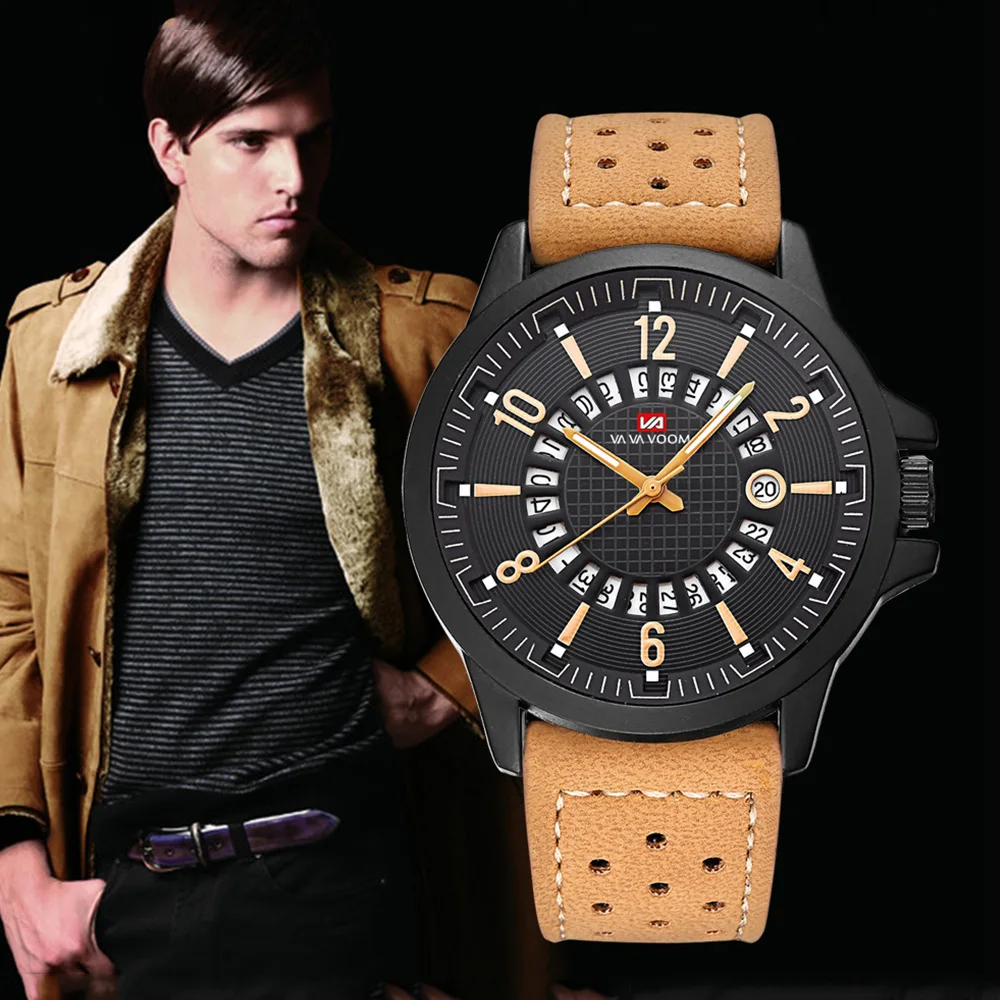 

VAVA VOOM Hot Sale Men's Military Fashion Watch Waterproof Quartz Watch Personality Simple Calendar Dial Clock Montre homme