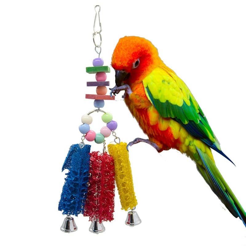 

Dorakitten Bird Chew Toy Anti-Biting Bird Cage Bite Toy Parrot Hanging Bell Toy With Colorful Beads Bird Funny Training Toys