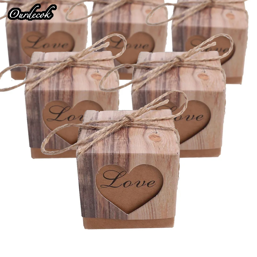 100 шт./ot влюбленное сердце коробка для конфет из крафт бумаги с декорированном