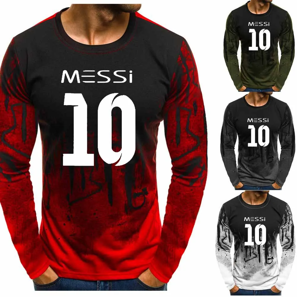 Новый мужской пуловер с круглым вырезом и градиентом Messi 10 принтом Повседневная