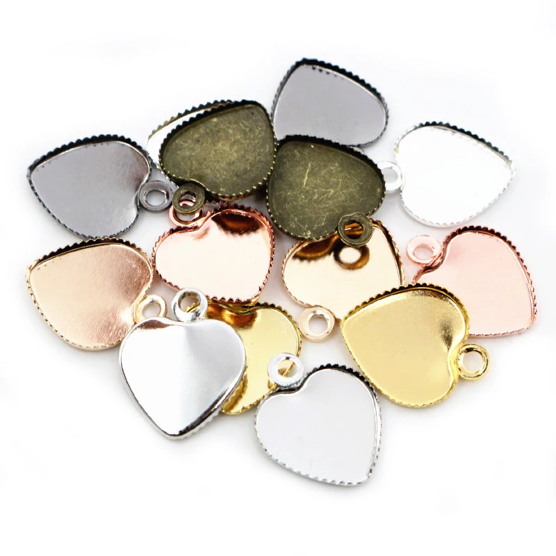 

30pcs 12mm Stainless Iron Material Heart Blank Base Setting Fit 12mm Heart Cabochon Pendant Bezel Trays DIY Jewelry Findings