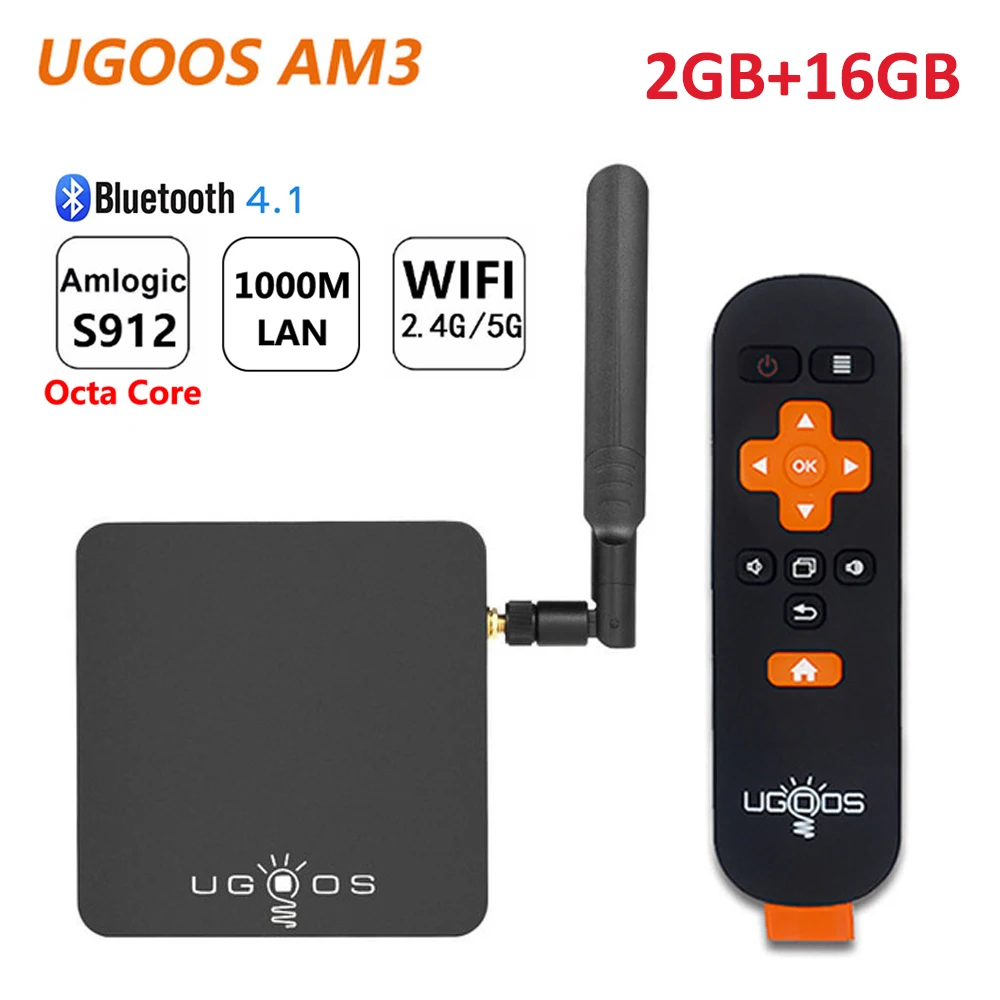 ТВ-приставка UGOOS AM3 Android 7 1 Восьмиядерный процессор Amlogic S912 2 Гб ОЗУ 16 ПЗУ Bluetooth 4G/5G WiFi