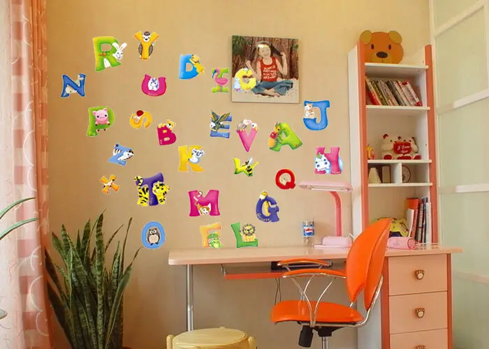 Мультяшные красочные 26 букв алфавита настенные Стикеры для детской комнаты
