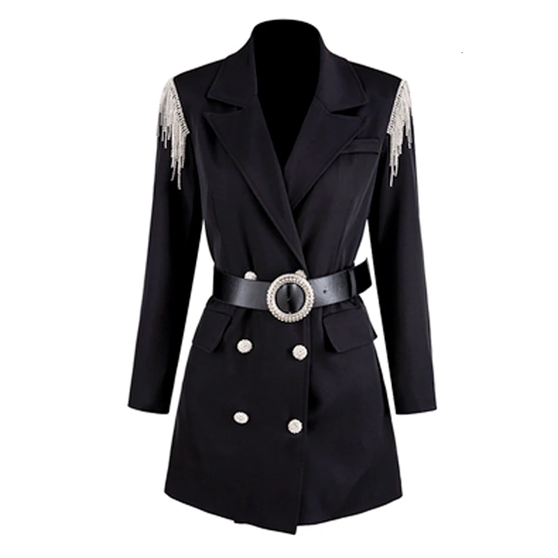 LANMREM осень 2020 новинка стразы кисточки плечи двубортный костюм куртка платье