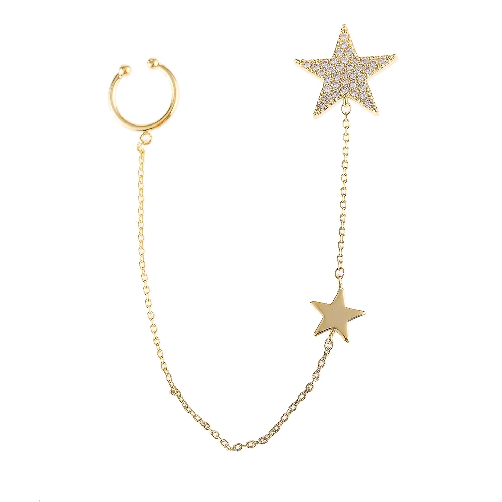 

Paved star stud earrings gold filed Ear Cuff Clamping Line Cuff Chain Earrings Tassel Earrings for Women One Piece
