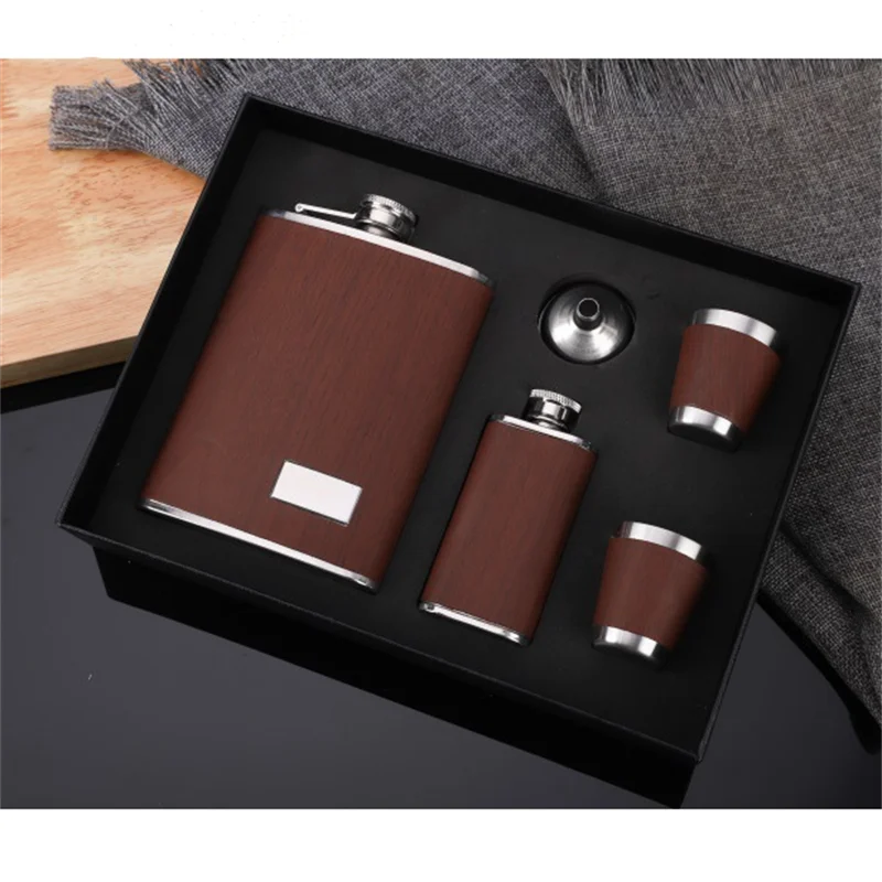 Высококачественная 9 унций деревянная фляжка набор виски вино нержавеющая сталь