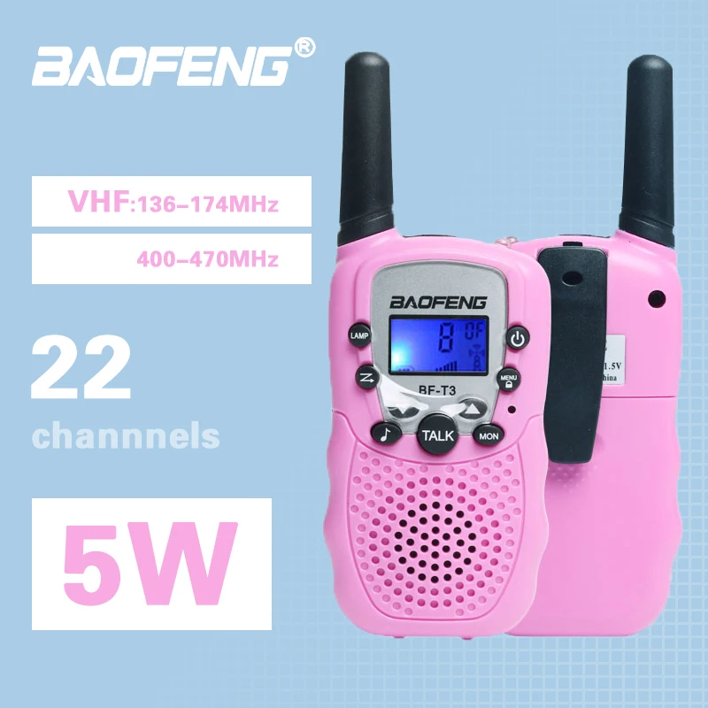 2 pcs baofeng children mini walkie talkie bf t3 5w 1800mah ptt portable ham cb 2 way radio communicator uhf transceiver free global shipping