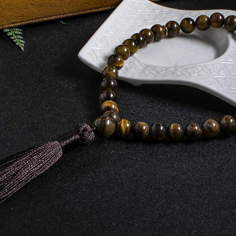 Исламский женский браслет 8 мм натуральный желтый тигровый глаз 33 бусины