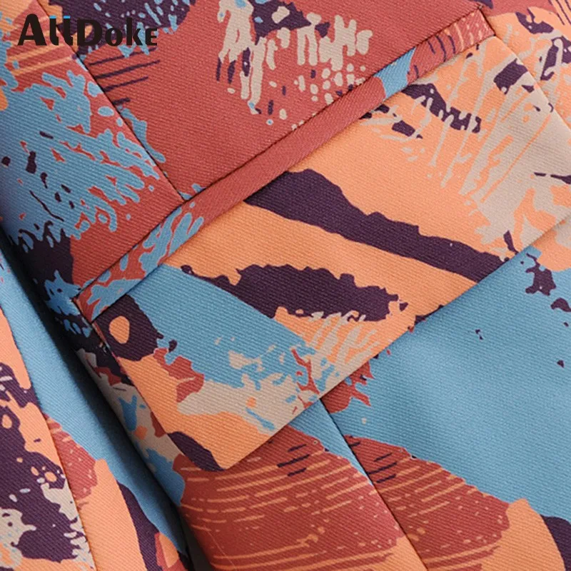 

ALLDOKE streetwear casual print blazers women autumn notched long sleeve coats vintage double breasted oversized blazers coats