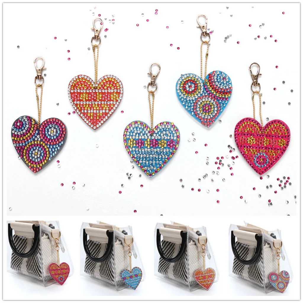 5D алмазная картина брелок горный хрусталь подвеска с вышивкой Сердце шаблон