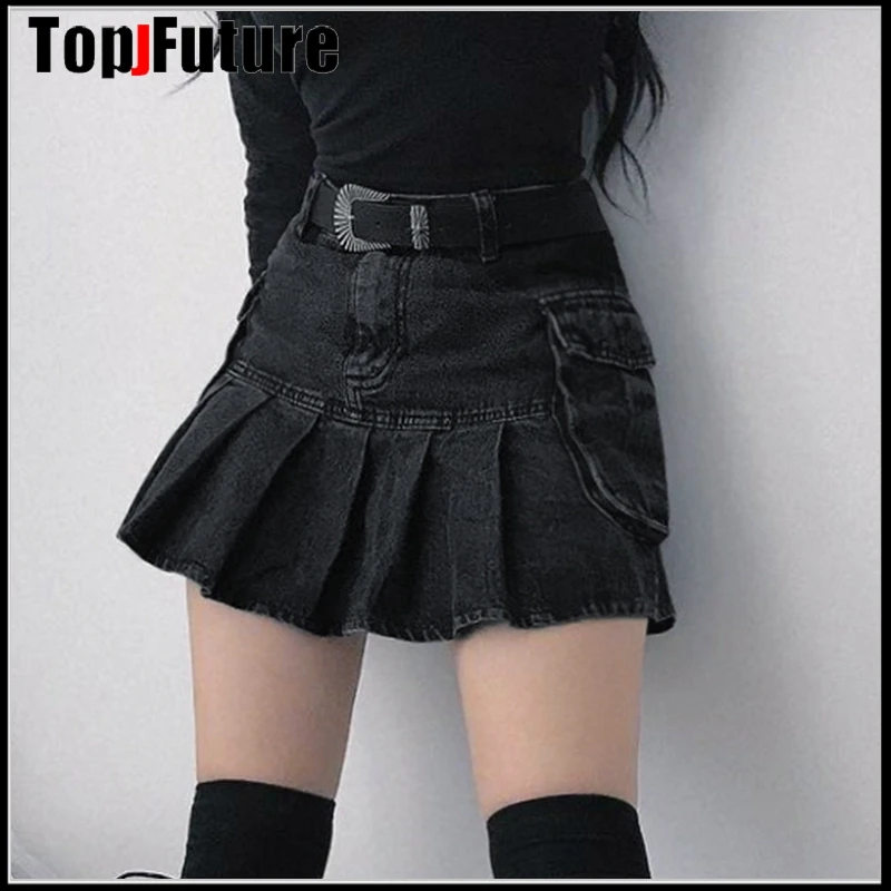 Женская плиссированная юбка с карманами Готическая пышная трапециевидная