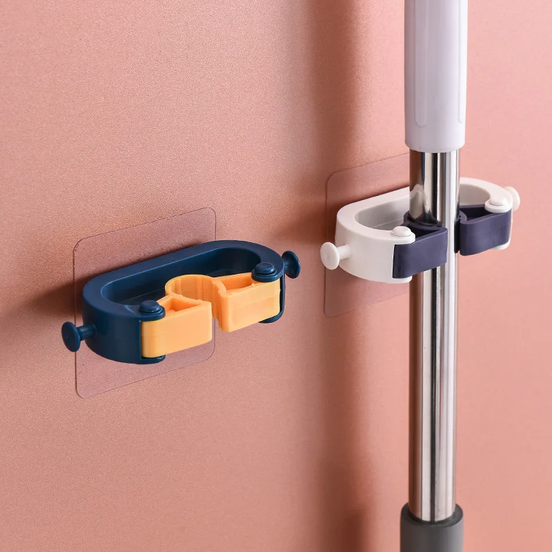 

Two-color powerful mop holder Punch-free plastic mop clip Non-marking rack wall storage rack hook bathroom waterproof rack