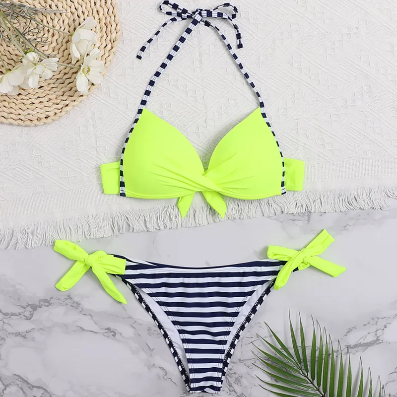 ФЛУОРЕСЦЕНТНОЕ сексуальное бикини с эффектом пуш ап большой купальник принтом