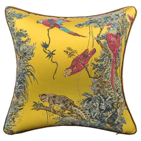 Наволочка DUNXDECO с изображением золотых джунглей, декоративная наволочка для подушки, коллекция животных, Леопардовый попугай, жаккардовая Роскошная наволочка для дивана, стула