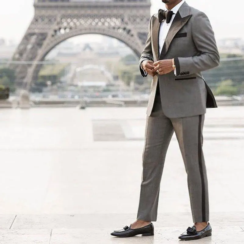 

Custom Made Grey Suit Men 2019 Peaked Designs Men Attire for Wedding Groom Tuxedo Costume Homme Mariage Terno Masculino 2Piece