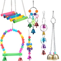 6pcs parrot birds toy kit swing hanging bells wooden bridge accessories bird toy standing training pet tool pet bird supplies