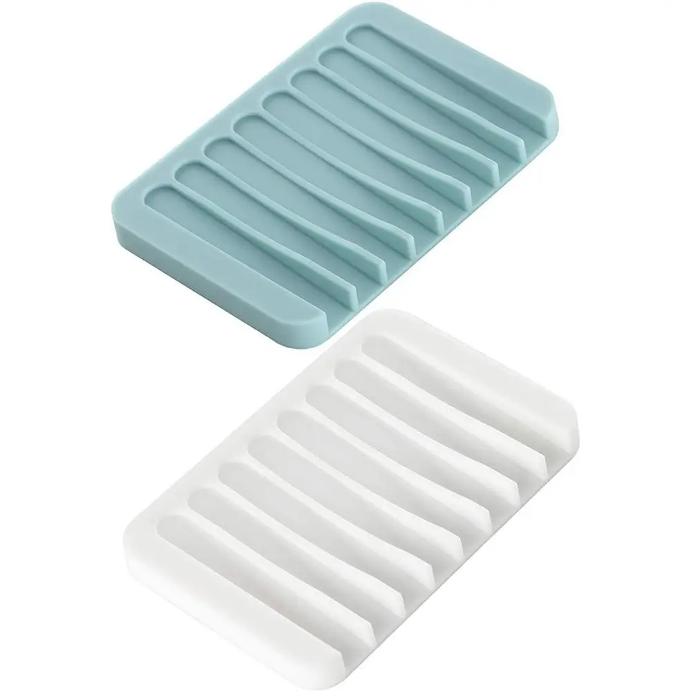 

2PCS Self Draining Soap Dish Silicone Shower Waterfall Drainer Soap Saver Holder Plate Tray Bathroom Kitchen Keep Bar Soaps Dry
