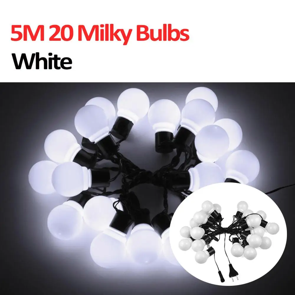 5M Milky Bulb White Светодиодный свет шнура 220 В ЕС уличные светящаяся гирлянда Праздничные рождественские гирлянды с утолщённой меховой опушкой, декоративный светодиодный лампы новогодний декор - Emitting Color: 5M Milky Bulb White