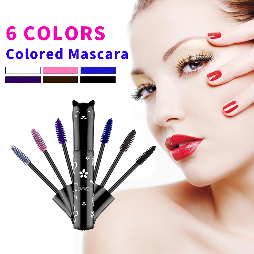 6 Colors Professional Makeup Mascara Waterproof Fast Dry Eyelashes Curling Lengthening Makeup Eye Lashes Blue Purple Mascara