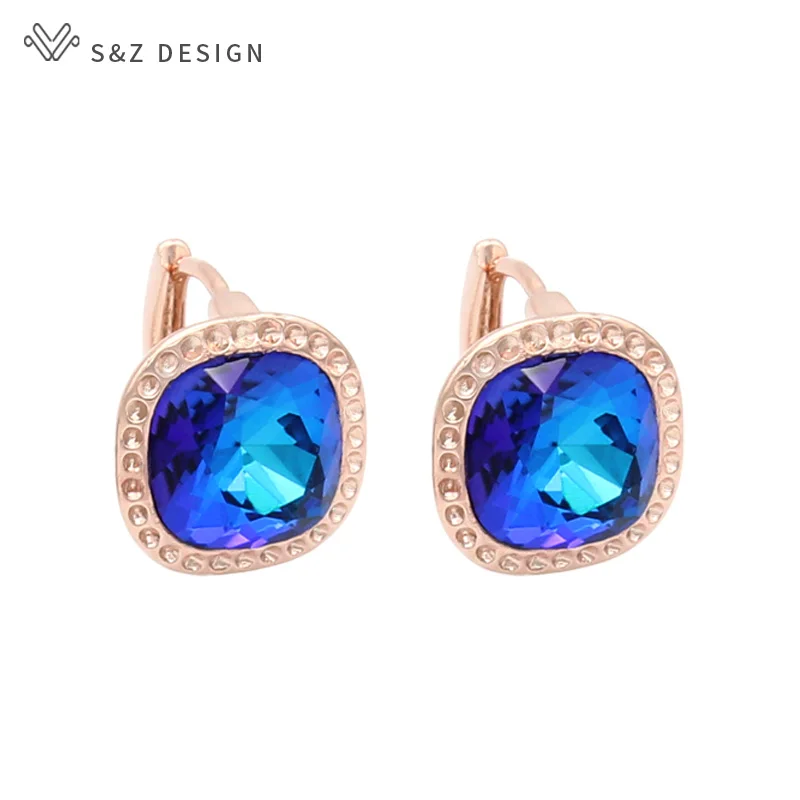 

S&Z DESIGN 2020 Fashion Classic Colorful Square Crystal Dangle Earrings For Women Wedding Jewelry Elegant 585 Rose Gold Eardrop