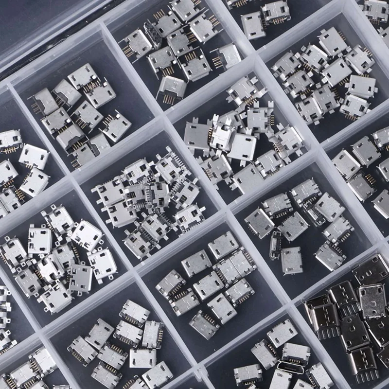 

10 Models Each 5Pcs with Box USB Connector Socket Jack USB Connectors Set & 10 Colorful Alligator Clip Test Lines