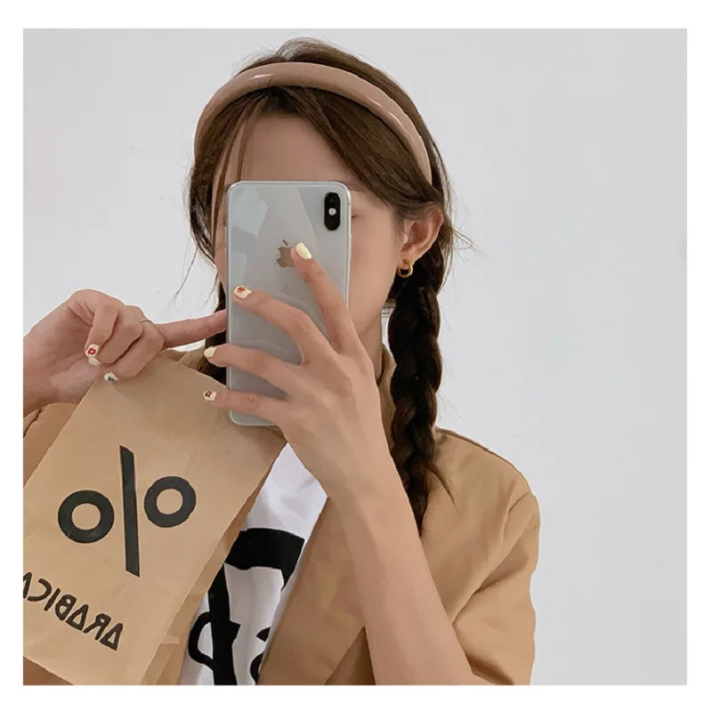 

2021 Autumn New Simple Trendy Women Faux PU Patent Leather Solid Color Headbands Hair Band Hoop Headwear Bezel Hair Accessories