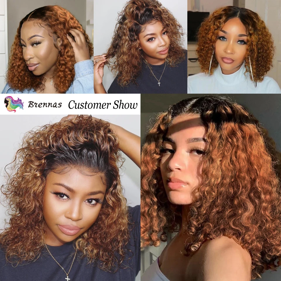 

1B30 Short 4x4 Lace Bob Human Hair Wigs Deep Curly 13*1 T Part Lace Wig With Baby Hair PrePlucked Brazilian Remy Hair For Women