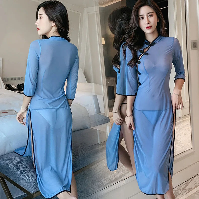 Китайский Стиль платье Чонсам Прозрачное нижнее белье эротическое горячее Cheongsam