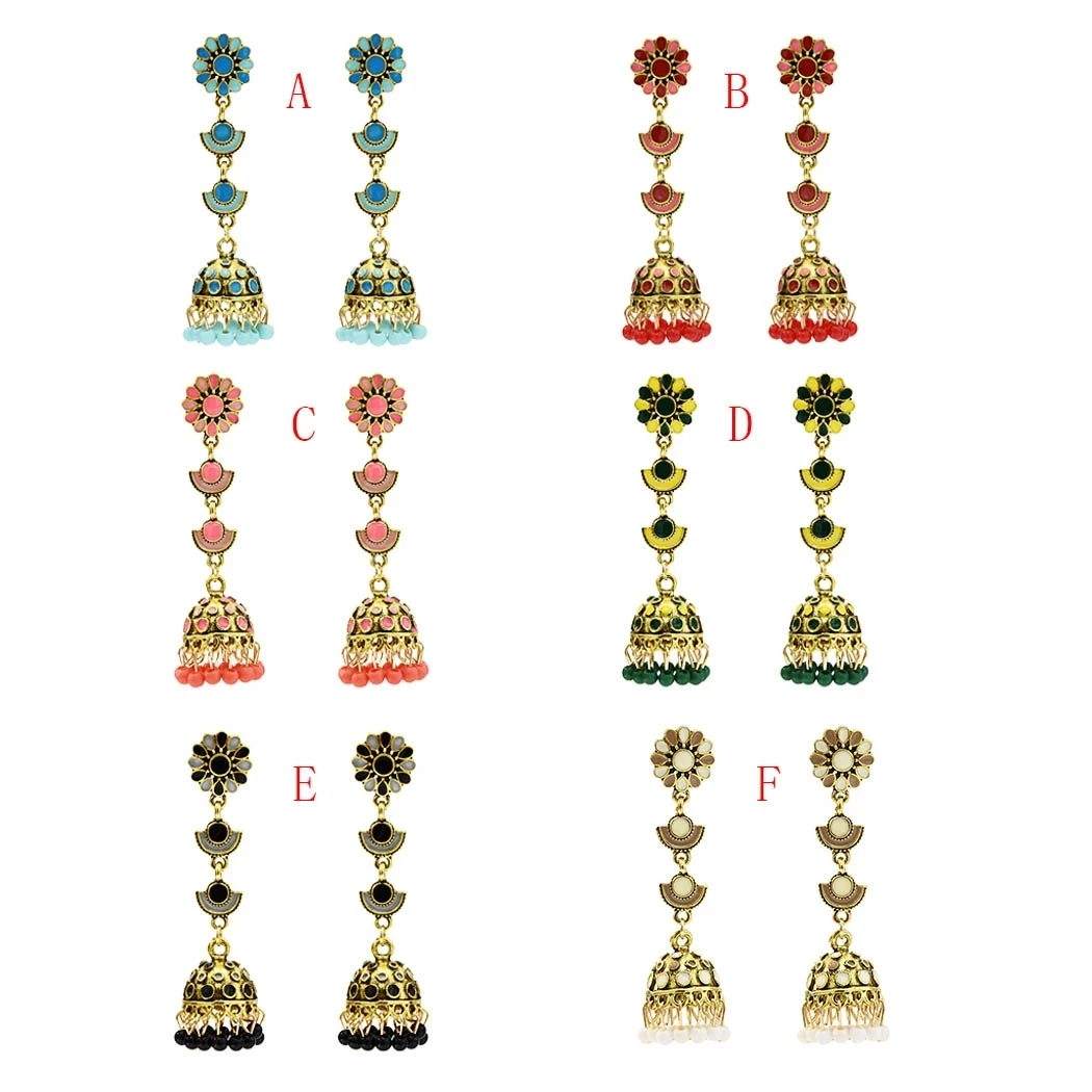 

Vintage Colorful Jhumka Bells Bead Long Tassel Statement Earrings for Women Party Turkish Tribal Drip Alloy Gypsy Indian Jewelry