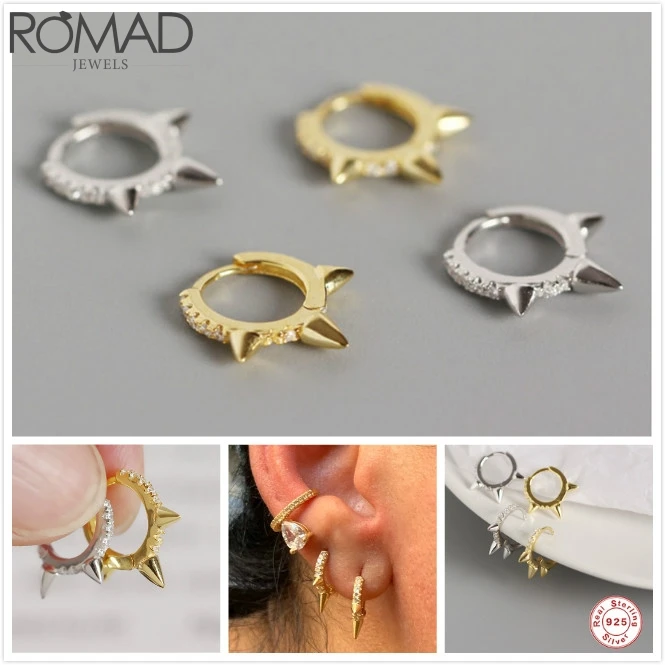 Серьги кольца ROMAD женские/мужские из серебра 925 пробы с фианитами в стиле хип