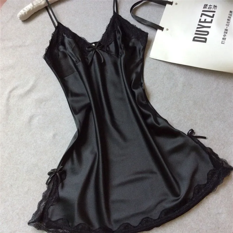 

Summer Women Sleepwear Silk Nighty Nightdress Sexy Lingerie Nightgown Lady Off Shoulder Nightwear Female Night Home Cloth Dress