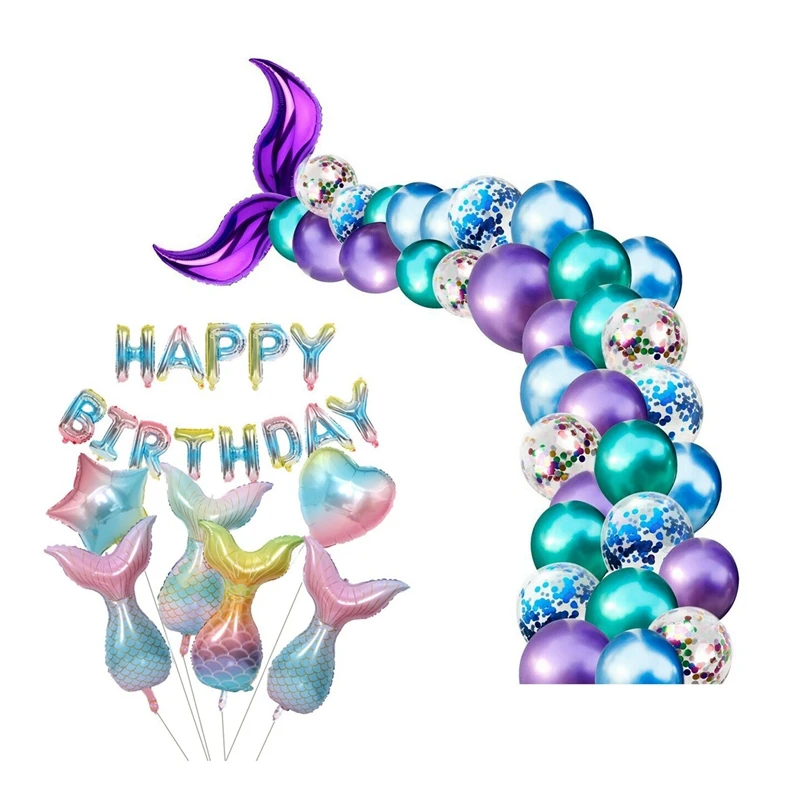 

2 комплекта воздушных шаров в виде хвоста русалки, оформление детской вечеринки в честь Дня Рождения, 12 дюймов и 18 дюймов