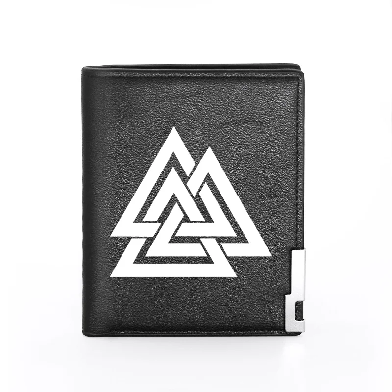 

Vintage Viking Triangle Symbol Design Printing Pu Leather wallet Men Women Bifold Credit Card Holder Short Purse Male Gift