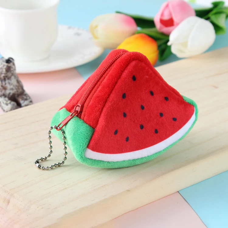 

Creative plush triangle fruit ladies coin purse coin bag key case pendant zipper girl coin purse USB cable earphone bag
