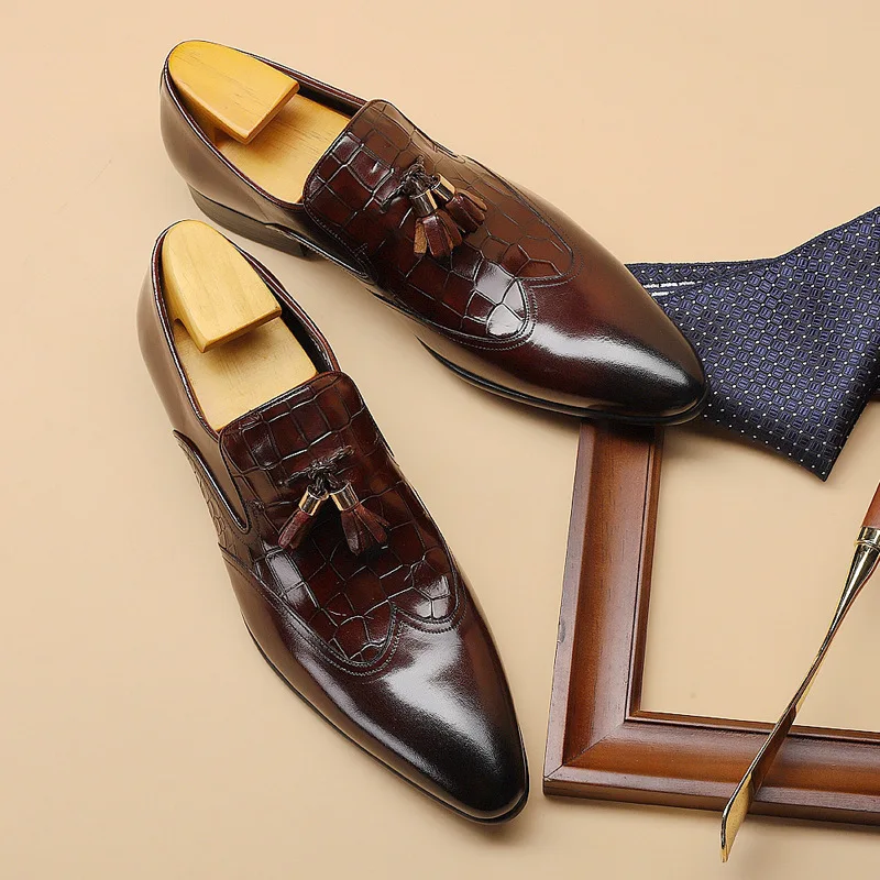 

QYFCIOUFU 2019 Autumn New Style Mens Loafers For Wedding Party Tassel Genuine Leather Slip On Men's Dress Shoes Casual Business