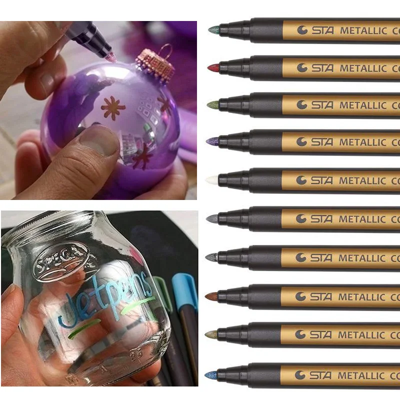

10 Colors Metallic Pen Metal Marker Manga Permanent Writing Art Acrylic Markers for Stones Skating Paper Glass Wall Drawing