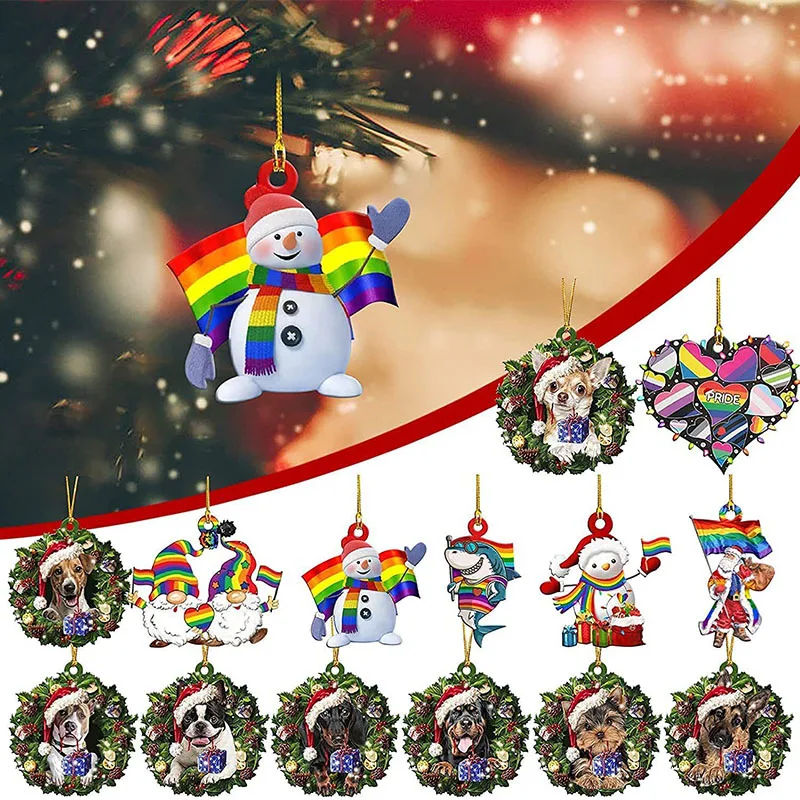 

2022 Christmas Santa Claus Snowman Dogs House Wooden Pendant Hanging Ornaments Happy New Year Christmas Tree Hang Decorations
