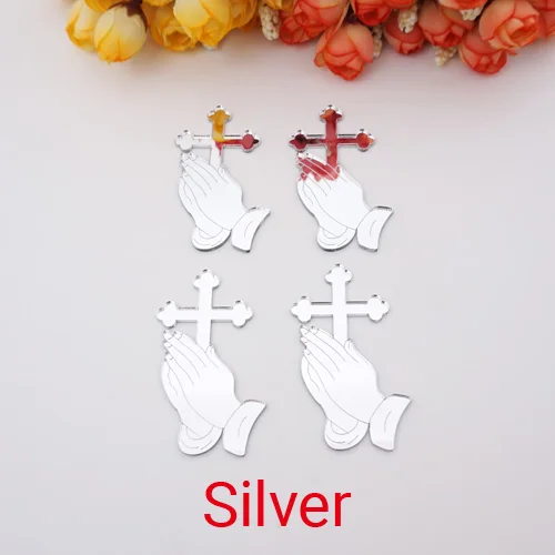 Зеркальные бирки с крестом, акрил, 50 шт