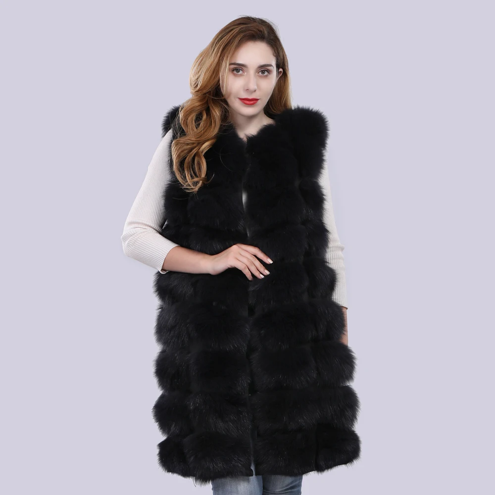 Зимняя меховая жилетка из натурального Лисьего меха длинный стильный уличный
