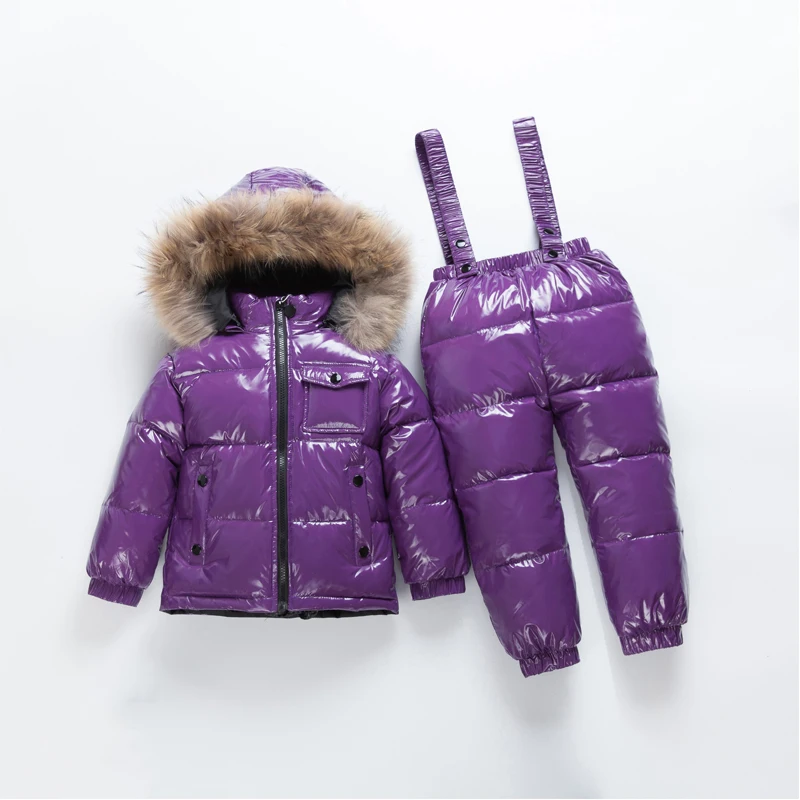Зимний детский комплект из 90% утиного пуха Детский пуховик с большим меховым