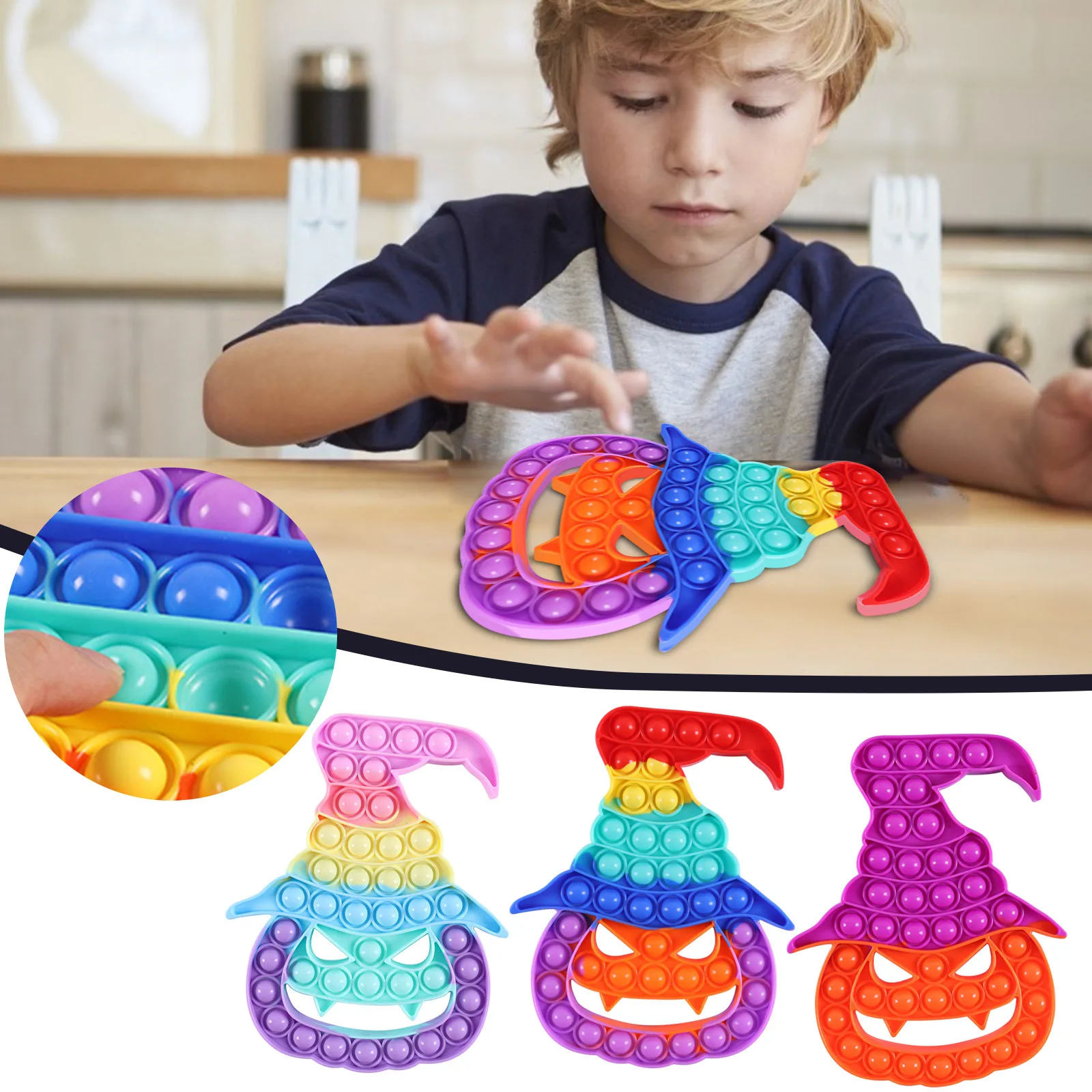 

Rainbow Halloween Pumpkin Large Children's Fidget Reliver Stress Toys I am a Master Silicone Bubble Toy Dimple Sensory Toys