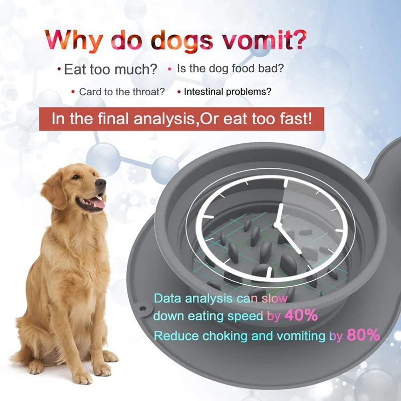 

Collapsible Dog Bowl Slow Feeder Adjustable Silicone Portable Non-Skid Water Food Pet Bowl Travel