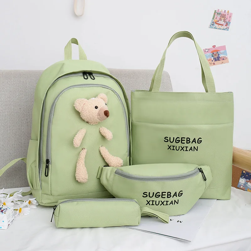 

4pcs/Set Nylon Waterproof Backpacks School Bag Teenagers Girl Book Bag Waist bag Pencil Bag Handbag Satchel Mochila Outdoor