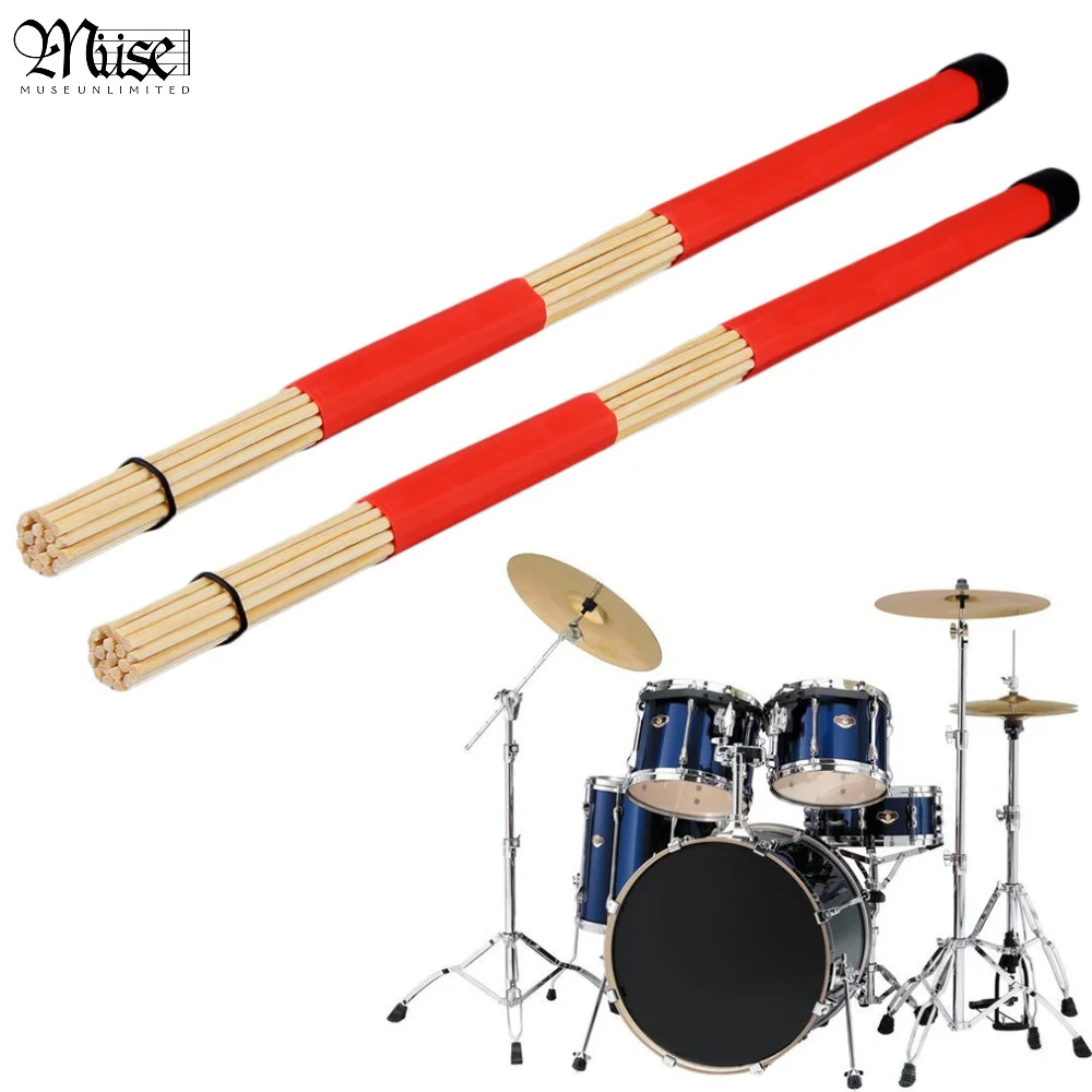 

1 Pair 2 Pcs Black Handle Bamboo Drum Brushes 15.7" Length 0.59" Diameter