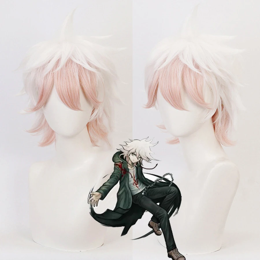 

Anime Danganronpa Komaeda Nagito Cosplay Wig White Pink Short Hair DanganRonpa Cosplay Synthetic Hair Halloween Party Wigs