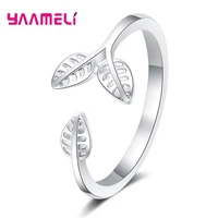 925 sterling silver jewelry lovely tree branch leaf temperament personality fashion female trendy resizable opening rings