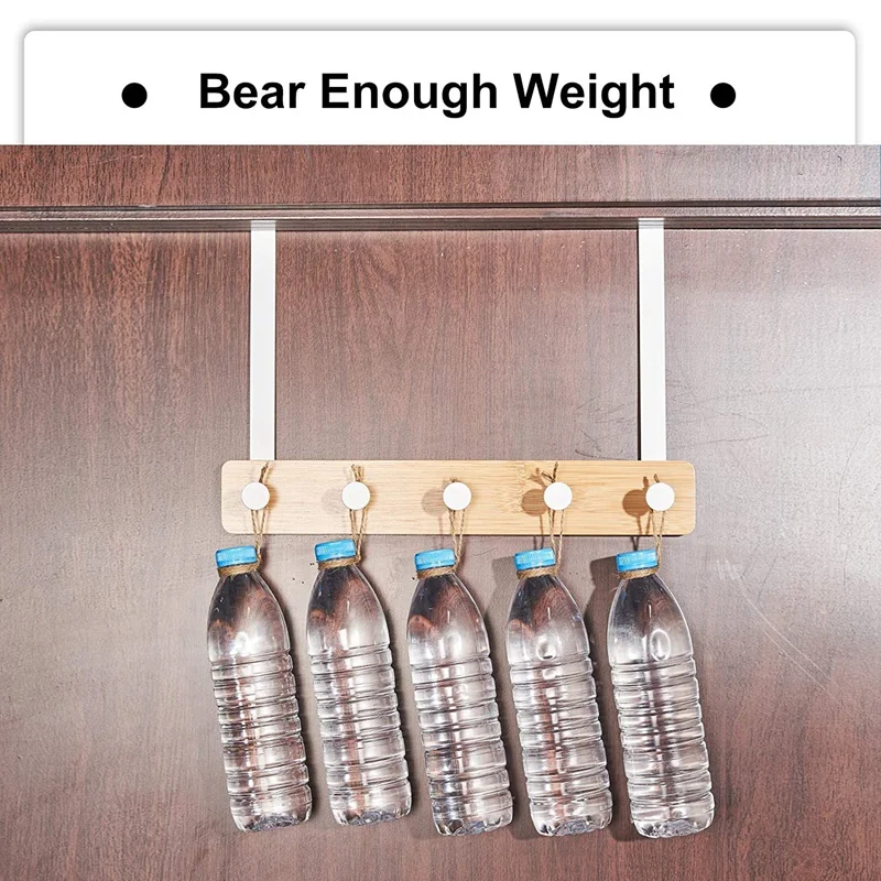 

Over the Door Hook Rack Hanger, Bamboo Coat Door Hanger with 5 Hooks,Heavy Duty Door Hook for Clothes, Towel, Hat